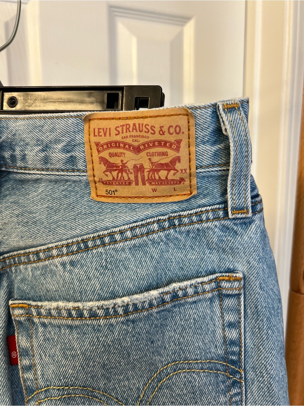 Levi's Light Wash Straight Leg Distressed Jeans - Picture 5 of 6